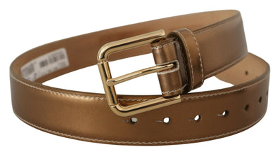 Bronze Calf Leather Gold Logo Waist Buckle Belt Dolce & Gabbana