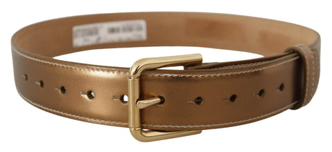 Bronze Calf Leather Gold Logo Waist Buckle Belt Dolce & Gabbana