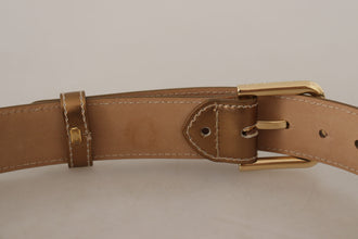 Bronze Calf Leather Gold Logo Waist Buckle Belt Dolce & Gabbana