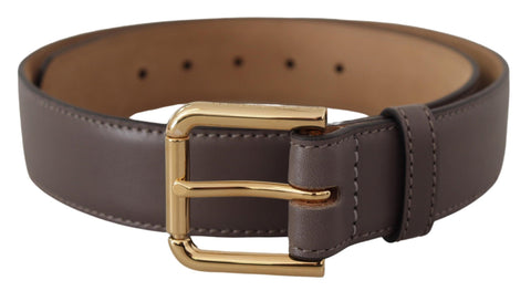 Gray Calfskin Leather Gold Metal Logo Buckle Belt Dolce & Gabbana