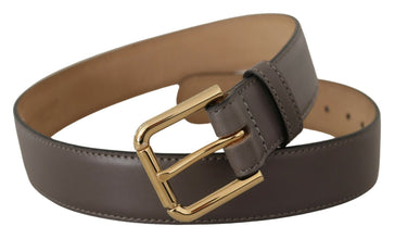 Gray Calfskin Leather Gold Metal Logo Buckle Belt Dolce & Gabbana