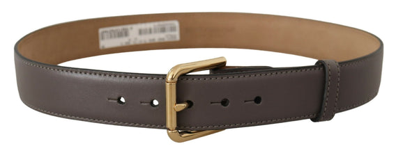 Gray Calfskin Leather Gold Metal Logo Buckle Belt Dolce & Gabbana