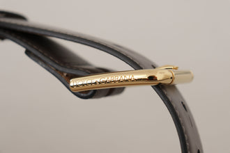 Gray Calfskin Leather Gold Metal Logo Buckle Belt Dolce & Gabbana