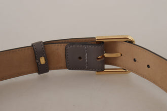 Gray Calfskin Leather Gold Metal Logo Buckle Belt Dolce & Gabbana
