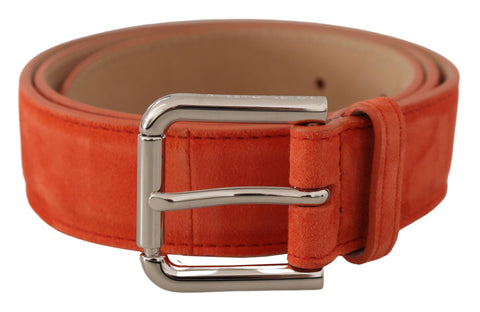 Orange Leather Suede Silver Logo Metal Buckle Belt Dolce & Gabbana