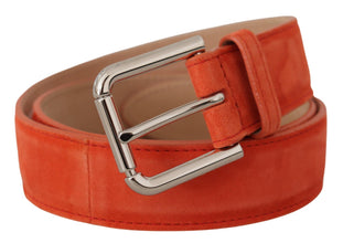 Orange Leather Suede Silver Logo Metal Buckle Belt Dolce & Gabbana