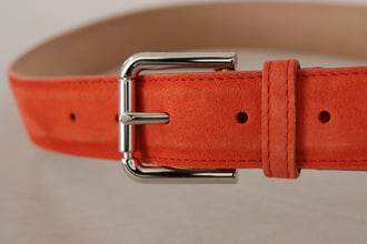 Orange Leather Suede Silver Logo Metal Buckle Belt Dolce & Gabbana