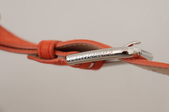Orange Leather Suede Silver Logo Metal Buckle Belt Dolce & Gabbana