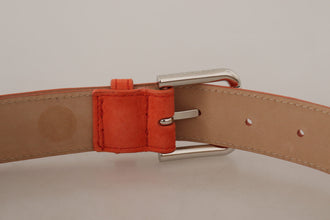 Orange Leather Suede Silver Logo Metal Buckle Belt Dolce & Gabbana