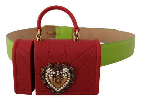 Green Leather Devotion Heart Micro Bag Headphones Belt Dolce & Gabbana