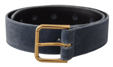 Navy Blue Velvet Gold Metal Logo Waist Buckle Belt Dolce & Gabbana