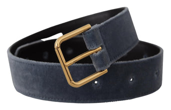 Navy Blue Velvet Gold Metal Logo Waist Buckle Belt Dolce & Gabbana