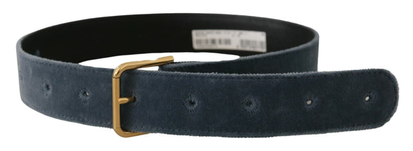 Navy Blue Velvet Gold Metal Logo Waist Buckle Belt Dolce & Gabbana