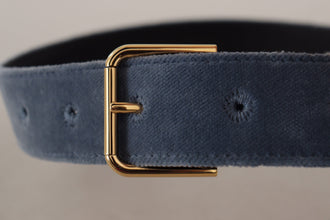 Navy Blue Velvet Gold Metal Logo Waist Buckle Belt Dolce & Gabbana
