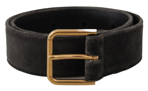 Brown Velvet Gold Tone Logo Metal Waist Buckle Belt Dolce & Gabbana