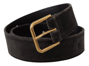 Brown Velvet Gold Tone Logo Metal Waist Buckle Belt Dolce & Gabbana