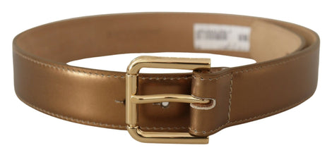 Bronze Leather Gold Logo Engraved Waist Buckle Belt Dolce & Gabbana