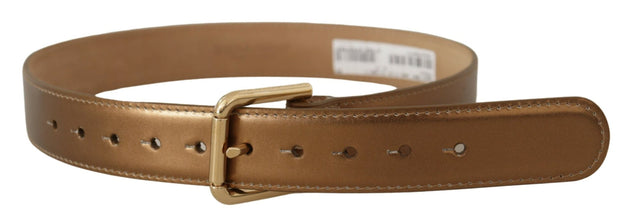 Bronze Leather Gold Logo Engraved Waist Buckle Belt Dolce & Gabbana