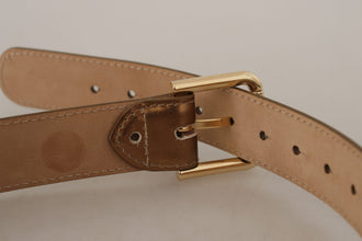 Bronze Leather Gold Logo Engraved Waist Buckle Belt Dolce & Gabbana