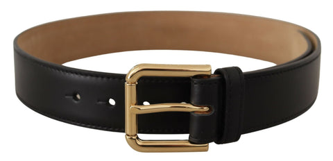 Black Solid Leather Classic Gold Waist Buckle Belt Dolce & Gabbana