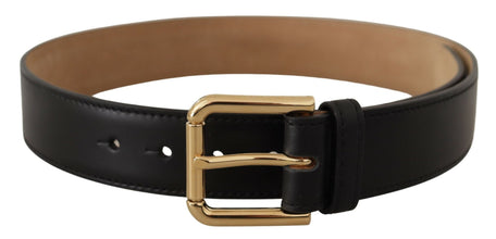 Black Solid Leather Classic Gold Waist Buckle Belt Dolce & Gabbana