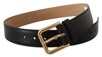 Black Solid Leather Classic Gold Waist Buckle Belt Dolce & Gabbana