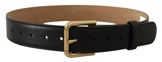 Black Solid Leather Classic Gold Waist Buckle Belt Dolce & Gabbana