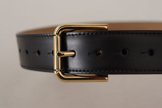 Black Solid Leather Classic Gold Waist Buckle Belt Dolce & Gabbana