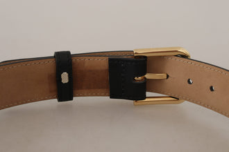 Black Solid Leather Classic Gold Waist Buckle Belt Dolce & Gabbana