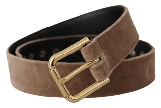 Light Brown Velvet Gold Tone Logo Metal Buckle Belt Dolce & Gabbana