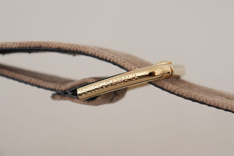 Light Brown Velvet Gold Tone Logo Metal Buckle Belt Dolce & Gabbana