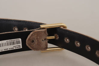 Light Brown Velvet Gold Tone Logo Metal Buckle Belt Dolce & Gabbana