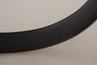 Light Brown Velvet Gold Tone Logo Metal Buckle Belt Dolce & Gabbana