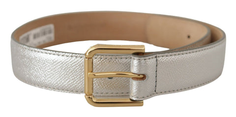 Silver Leather Gold Tone Logo Metal Waist Buckle Belt Dolce & Gabbana