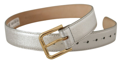 Silver Leather Gold Tone Logo Metal Waist Buckle Belt Dolce & Gabbana