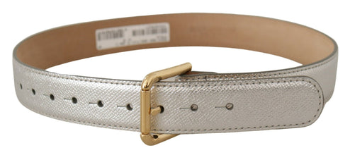 Silver Leather Gold Tone Logo Metal Waist Buckle Belt Dolce & Gabbana