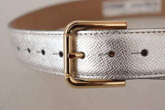 Silver Leather Gold Tone Logo Metal Waist Buckle Belt Dolce & Gabbana
