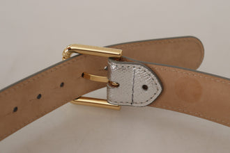 Silver Leather Gold Tone Logo Metal Waist Buckle Belt Dolce & Gabbana
