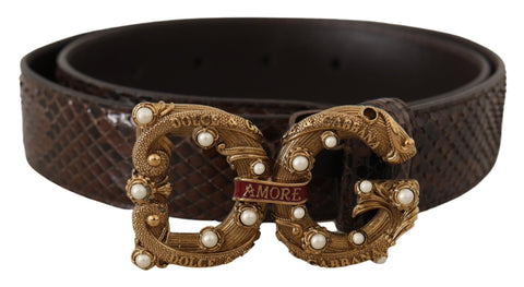 Brown Amore Animal Print Exotic Leather Logo Buckle Belt Dolce & Gabbana