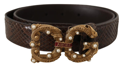 Brown Amore Animal Print Exotic Leather Logo Buckle Belt Dolce & Gabbana