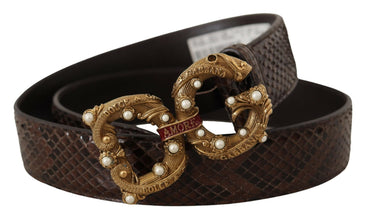 Brown Amore Animal Print Exotic Leather Logo Buckle Belt Dolce & Gabbana
