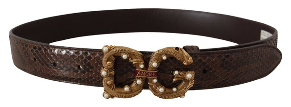 Brown Amore Animal Print Exotic Leather Logo Buckle Belt Dolce & Gabbana