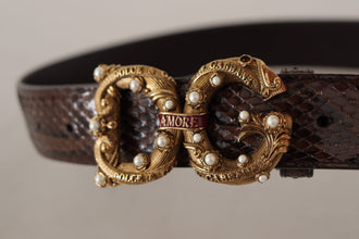 Brown Amore Animal Print Exotic Leather Logo Buckle Belt Dolce & Gabbana