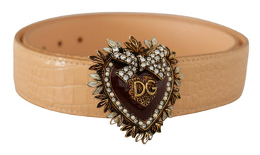 Beige Croc Pattern DEVOTION Heart DG Waist Buckle Belt Dolce & Gabbana