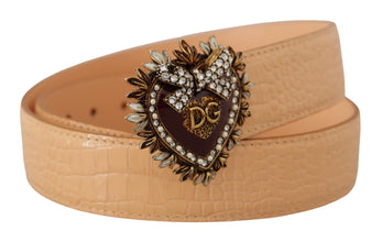 Beige Croc Pattern DEVOTION Heart DG Waist Buckle Belt Dolce & Gabbana