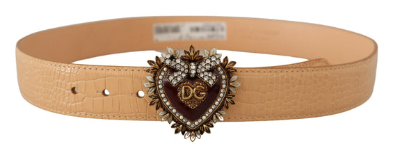 Beige Croc Pattern DEVOTION Heart DG Waist Buckle Belt Dolce & Gabbana