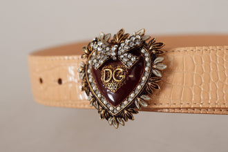 Beige Croc Pattern DEVOTION Heart DG Waist Buckle Belt Dolce & Gabbana