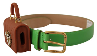 Green Leather Devotion Heart Micro Bag Headphones Belt Dolce & Gabbana
