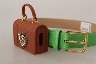 Green Leather Devotion Heart Micro Bag Headphones Belt Dolce & Gabbana