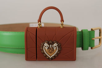 Green Leather Devotion Heart Micro Bag Headphones Belt Dolce & Gabbana